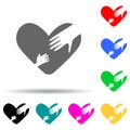 hand of mother and child in heart multi color style icon. Simple glyph, flat vector of mother\'s day icons for ui and ux, website
