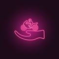 hand and motorcyclist icon. Elements of insurance in neon style icons. Simple icon for websites, web design, mobile app, info