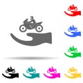 hand and motorcyclist multi color style icon. Simple glyph, flat vector of insurance icons for ui and ux, website or mobile