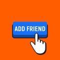 Hand Mouse Cursor Clicks the Add Friend Button. Royalty Free Stock Photo