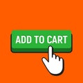Hand Mouse Cursor Clicks the Add to Cart Button. Royalty Free Stock Photo
