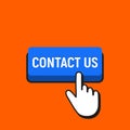 Hand Mouse Cursor Clicks the Contact Us Button. Royalty Free Stock Photo