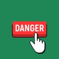 Hand Mouse Cursor Clicks the Danger Button. Royalty Free Stock Photo