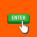 Hand Mouse Cursor Clicks the Enter Button. Royalty Free Stock Photo