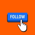 Hand Mouse Cursor Clicks the Follow Button. Royalty Free Stock Photo