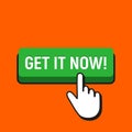 Hand Mouse Cursor Clicks the Get It Now Button. Royalty Free Stock Photo