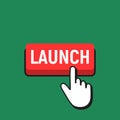 Hand Mouse Cursor Clicks the Launch Button. Royalty Free Stock Photo