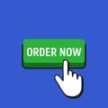 Hand Mouse Cursor Clicks the Order Now Button. Royalty Free Stock Photo