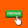 Hand Mouse Cursor Clicks the Purchase Button. Royalty Free Stock Photo