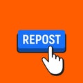 Hand Mouse Cursor Clicks the Repost Button. Royalty Free Stock Photo