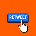 Hand Mouse Cursor Clicks the Retweet Button. Pointer Push Press Button Royalty Free Stock Photo