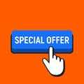 Hand Mouse Cursor Clicks the Special Offer Button. Royalty Free Stock Photo