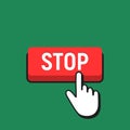 Hand Mouse Cursor Clicks the Stop Button. Royalty Free Stock Photo