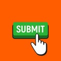 Hand Mouse Cursor Clicks the Submit Button. Royalty Free Stock Photo