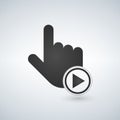 Hand mouse cursor with play button in circle. illustration. Royalty Free Stock Photo