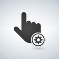 Hand mouse cursor with settings gear icon in the circle. illustration. Royalty Free Stock Photo
