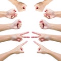 Hand multiple collection of Asian man with white skin in gesture isolated on white background