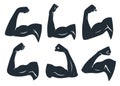 Hand muscle silhouette. Strong arm muscles, hard biceps and power gym vector stencil icons set