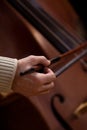 Hand musician playing contrabass