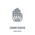 hand nadis icon vector from body parts collection. Thin line hand nadis outline icon vector illustration