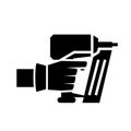 Hand with nail gun glyph icon. Clipart image