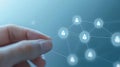 Hand navigating a fingerprinted network of social icons, exploring digital connections and security Royalty Free Stock Photo