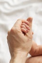 The hand of a newborn baby in the hands of mom Royalty Free Stock Photo