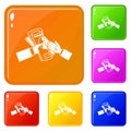 Hand newspaper icons set vector color