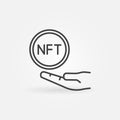 Hand with NFT Coin vector line Non-Fungible Token concept icon Royalty Free Stock Photo