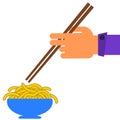 Hand and noodles