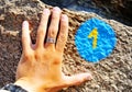 Hand with number 1 trekking sign Royalty Free Stock Photo