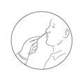 Hand of Nurse or Doctor Performing Nasal or Nasopharyngeal Swab Test for Covid-19 Line Drawing