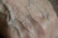 hand of old woman close up, macro photo, human skin as background