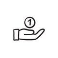 Hand and one coin sketch icon. Royalty Free Stock Photo