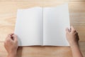 Hand open blank book or magazines Royalty Free Stock Photo