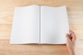 Hand open blank book or magazines Royalty Free Stock Photo