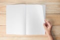 Hand open blank book or magazines Royalty Free Stock Photo