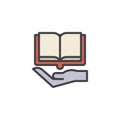 Hand and open book filled outline icon Royalty Free Stock Photo