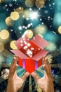 Gift concept, Hand open the gift box with boekh background