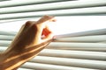 Hand open the jalousie. Royalty Free Stock Photo