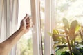 hand open plastic pvc window at home Royalty Free Stock Photo