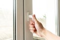 Hand open window at home Royalty Free Stock Photo