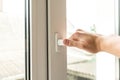 Hand open window at home Royalty Free Stock Photo