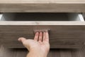 The hand open wood Drawer Royalty Free Stock Photo