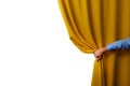 Hand open yellow curtain Royalty Free Stock Photo