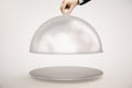 Hand opening cloche light background