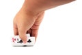Hand opening a poker cards from table. Royalty Free Stock Photo