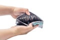 hand opening wallet showing empty. Royalty Free Stock Photo