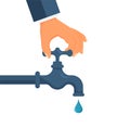 Hand opens or closes a water tap, save water,concept of eco and world water day
