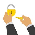 Hand opens lock. Royalty Free Stock Photo
